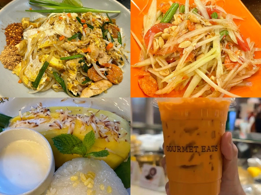 food pad thai som tam mango sticky rice thai milk tea