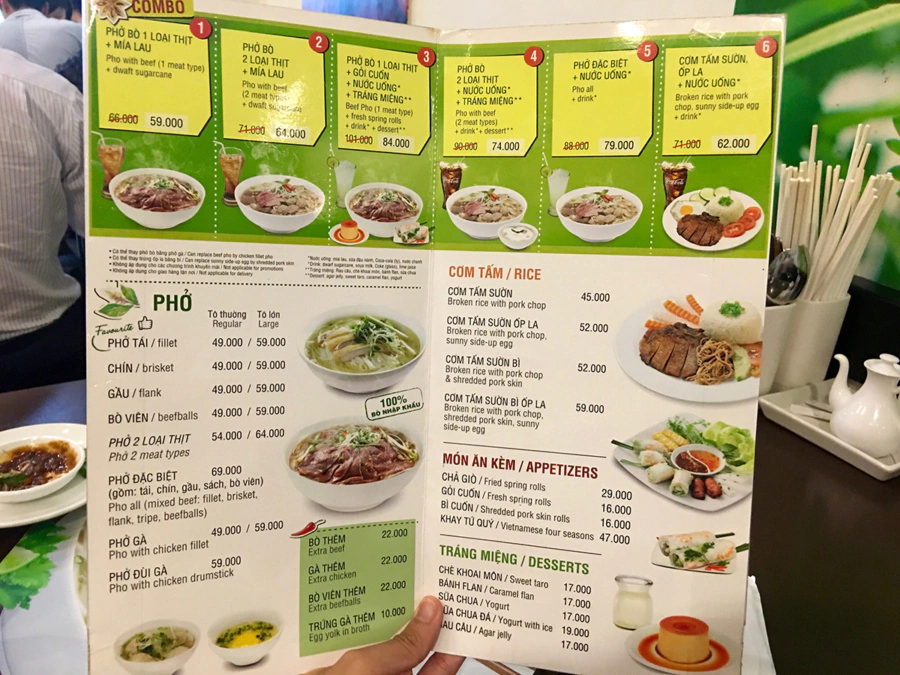 Phở 24 menu