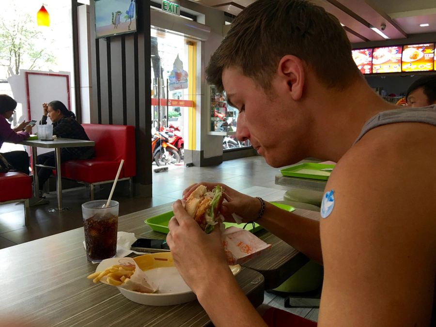 Marcel trying his first Jollibee meal