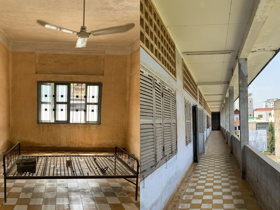 metal bed frame corridor s-21 prison Tuol Sleng Genocide Museum Phnom Penh Cambodia